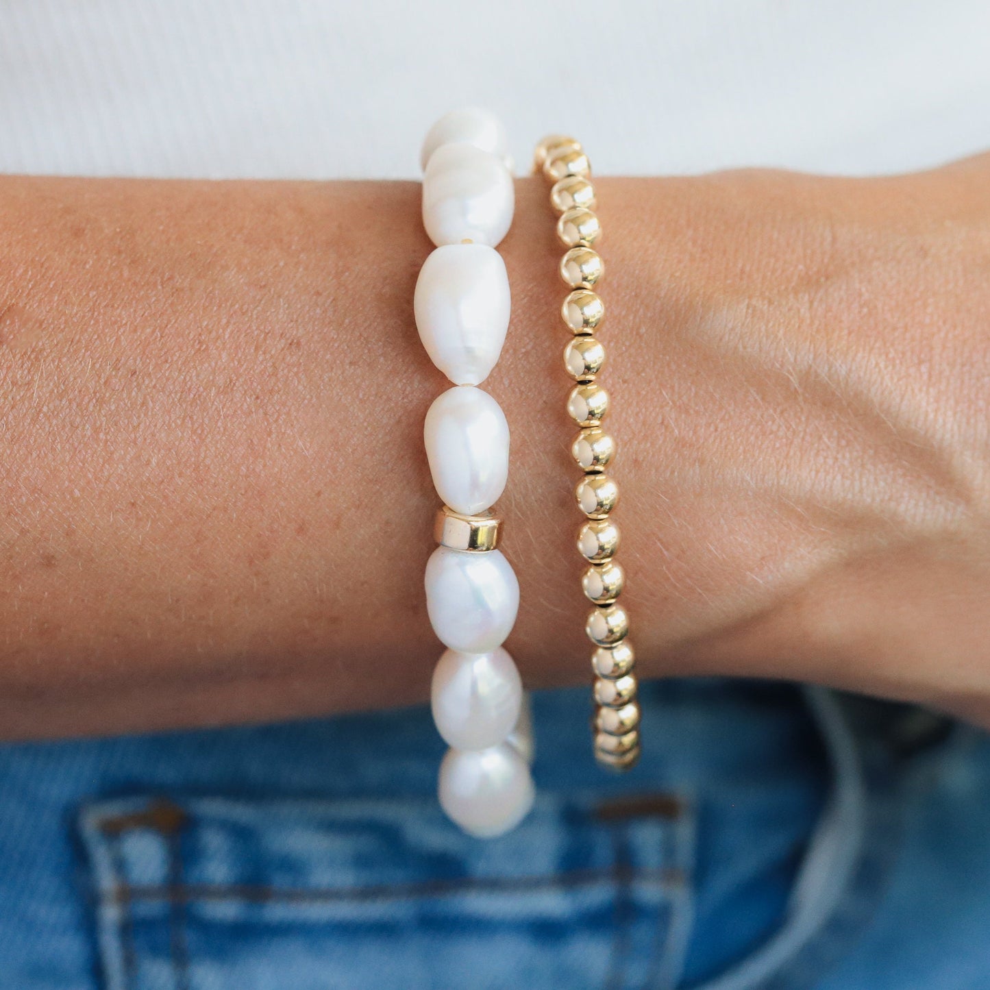Chunky Freshwater Pearl bracelet | Pearl stretch bracelet | fun freshwater pearl bracelet | gold freshwater pearl bracelet | large pearls W