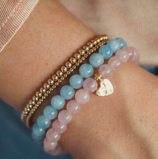 14K GOLD Aquamarine bracelet 6mm | March birthstone [EBAM1100] | AAA Aquamarine bracelet | Genuine beaded aquamarine bracelet | aquamarine