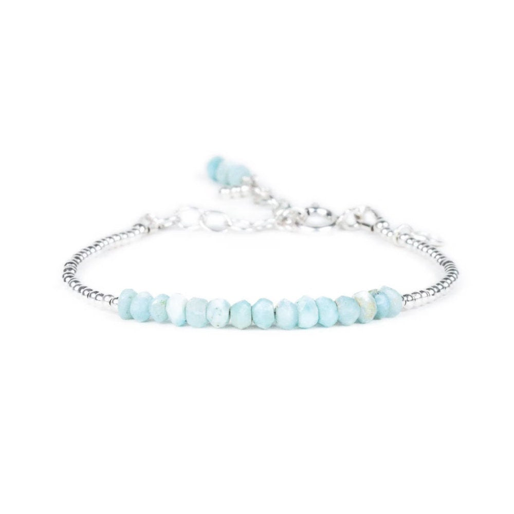 Larimar Bracelet | Dainty Larimar Beaded Bracelet [EBLP1344] | Gift for her | Dominican Larimar Jewelry | Beaded Larimar Bracelet | Larimar