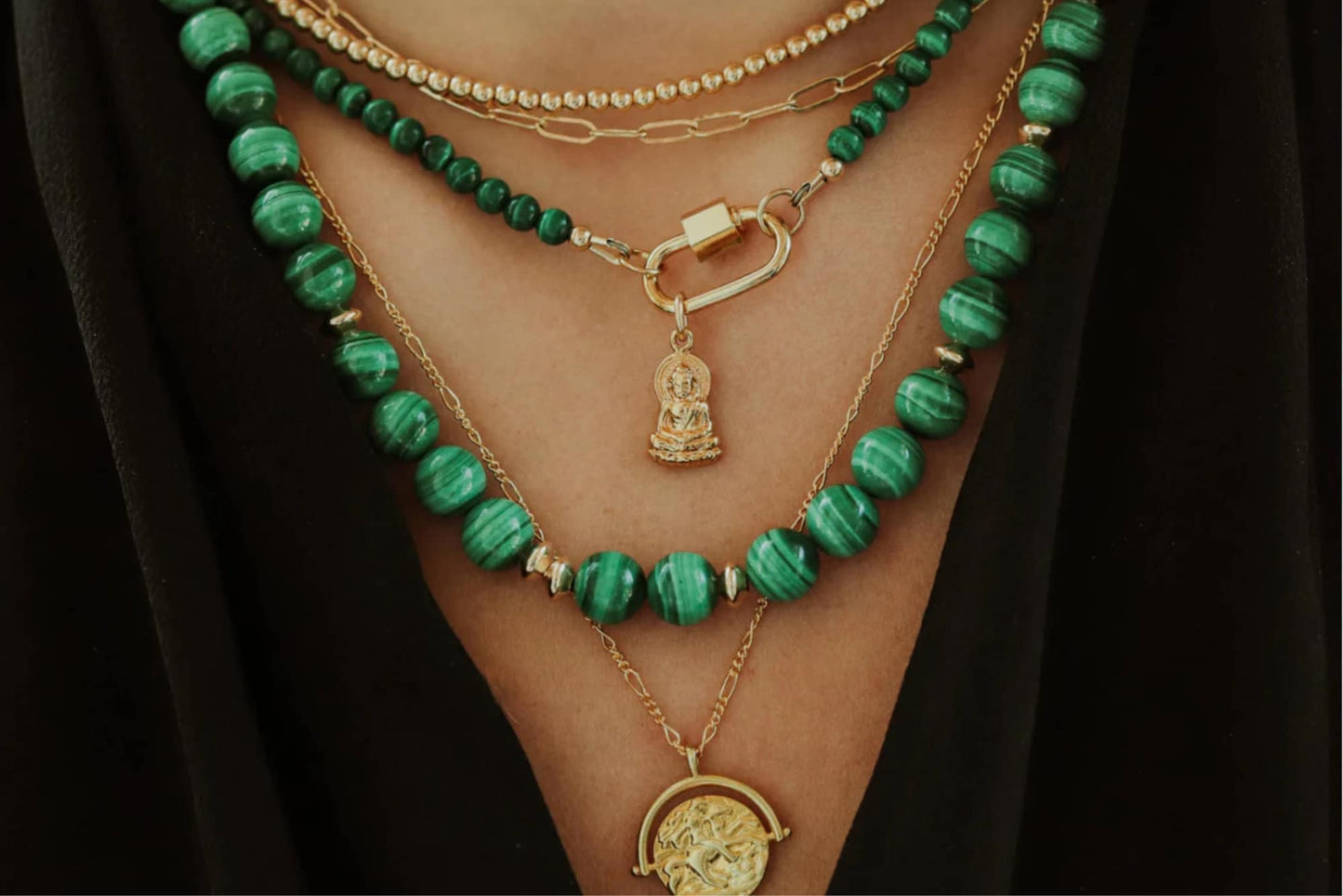 Beaded Malachite 4mm | AAAA+ Malachite Choker | Malachite gold filled jewelry | Healing malachite jewelry | Gemstone statement necklace