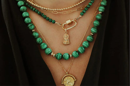 Beaded Malachite 4mm | AAAA+ Malachite Choker | Malachite gold filled jewelry | Healing malachite jewelry | Gemstone statement necklace