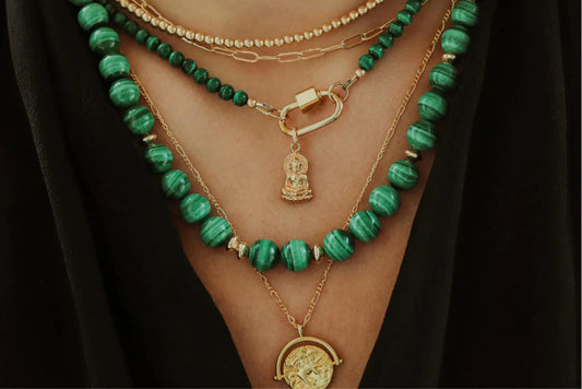 Beaded Malachite 4mm | AAAA+ Malachite Choker | Malachite gold filled jewelry | Healing malachite jewelry | Gemstone statement necklace