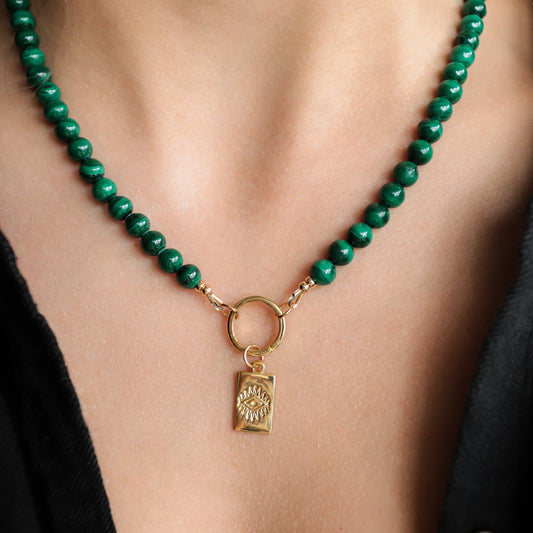 Beaded Malachite 6mm | AAA Malachite Choker | Malachite gold filled jewelry | Healing malachite jewelry | Gemstone statement necklace