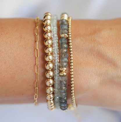 Labradorite Bracelet 4.5mm Faceted Rondelle, Adjustable 6-8", Genuine Labradorite Jewelry, Gold Filled Clasp, Handmade in Canada