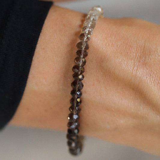 Smoky Quartz Bracelet | Dainty smoky quartz bracelet | Grounding Root Chakra [EBSP1045] | Dainty smoky quartz bracelet | smoky quartz