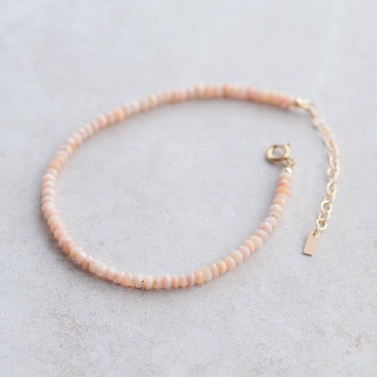 Pink opal pearl anklet | Beaded Pink Opal ankle bracelet | women's gemstone anklet | delicate opal anklet | pearl anklet | freshwater #0350