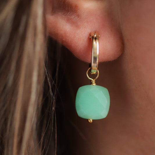 Chrysoprase gemstone earrings, [EECP1095] gemstone Chrysoprase earrings, real stone earrings, 14K gold filled hoops | Chrysoprase gold
