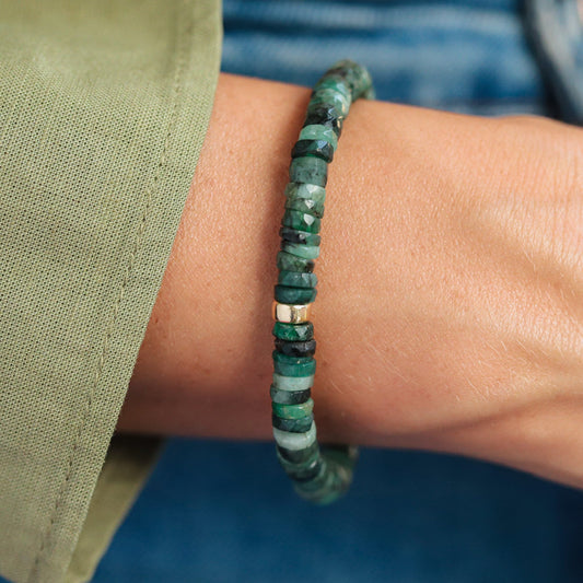 14K GOLD Emerald Beaded Bracelet | Emerald bracelet [EBEP1087] | Emerald jewelry | Beaded emerald jewelry | Dainty Beaded Bracelet | May
