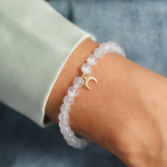 Selenite Bracelet, 6mm Genuine Selenite, Crown Chakra Bracelet, Reiki Yoga Mala Bracelet, Divine Light Purity Bringer, Psychic #0332