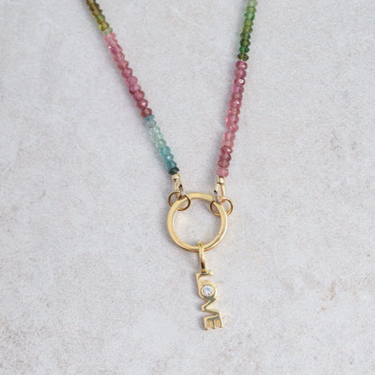 Gold vermeil love pendant with genuine white topaz - HIGH QUALITY [3 microns]