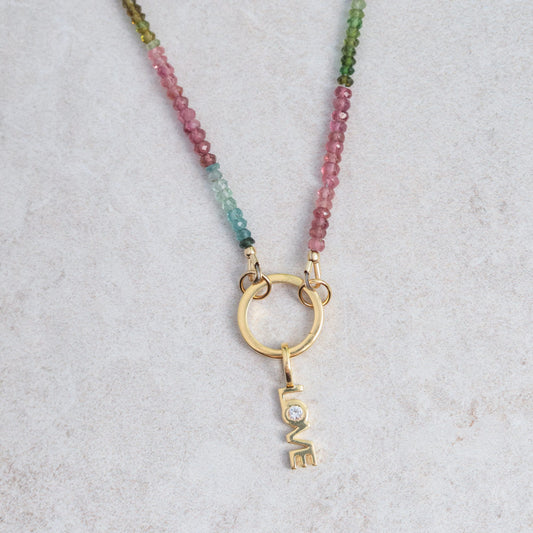 Gold vermeil love pendant with genuine white topaz - HIGH QUALITY [3 microns]