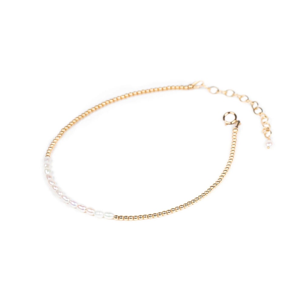 Fresh Water Pearl Anklet | Beaded anklet bracelet gold filled | women's beaded ankle bracelet | peal jewelry | pearl anklet #0425