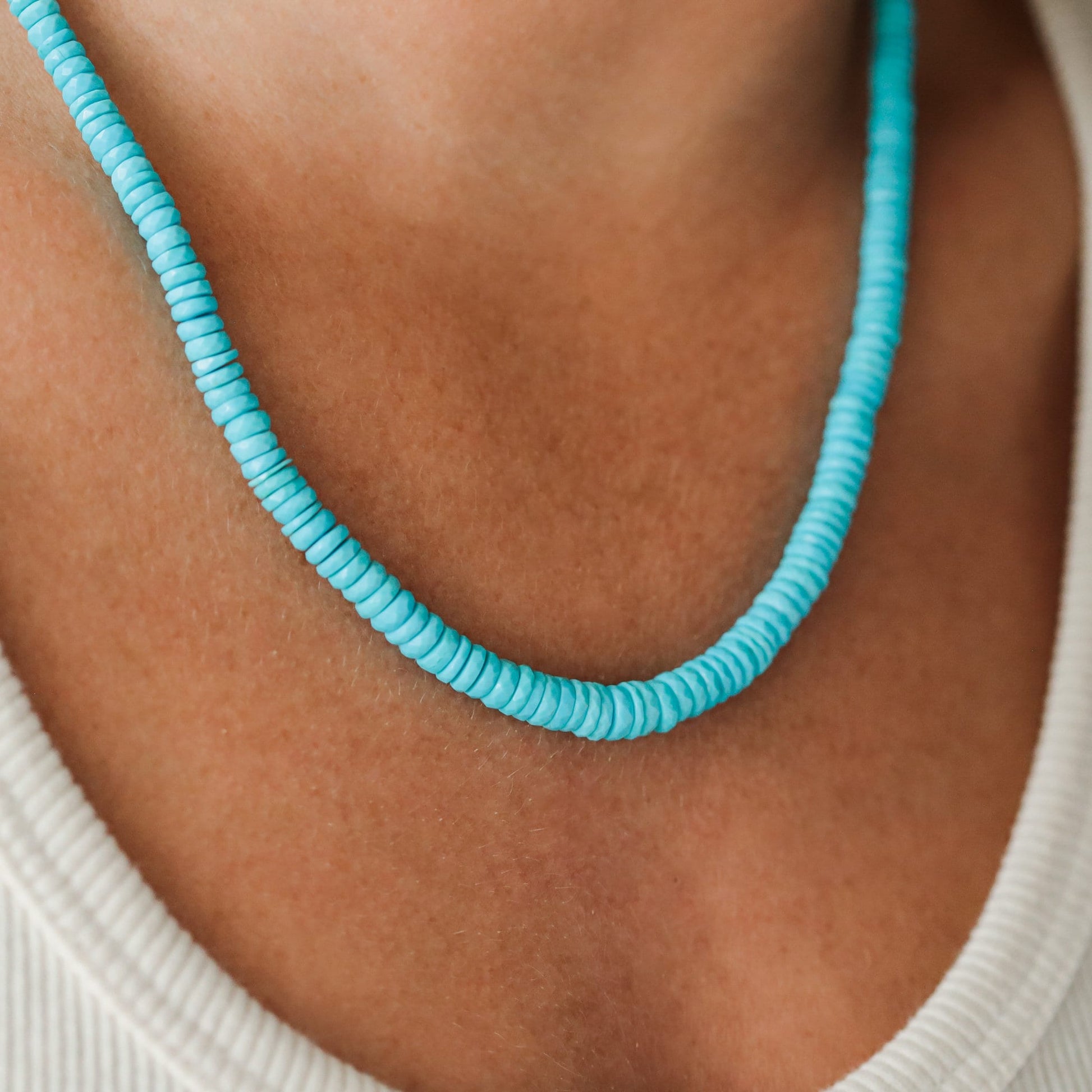 14K SOLID GOLD aaaa+ Arizona Turquoise Necklace, Authentic Beaded Turquoise Jewelry, Beaded, Blue, December Birthstone | Genuine turquoise