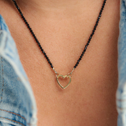 Black Spinel Necklace | Beaded black spinel choker | Dainty black beaded gemstone necklace | Crescent moon necklace | beaded gemstone 0119