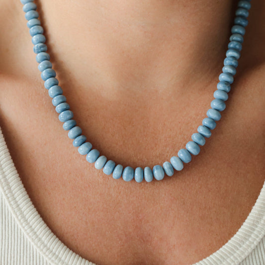 Blue opal smooth rondel necklace