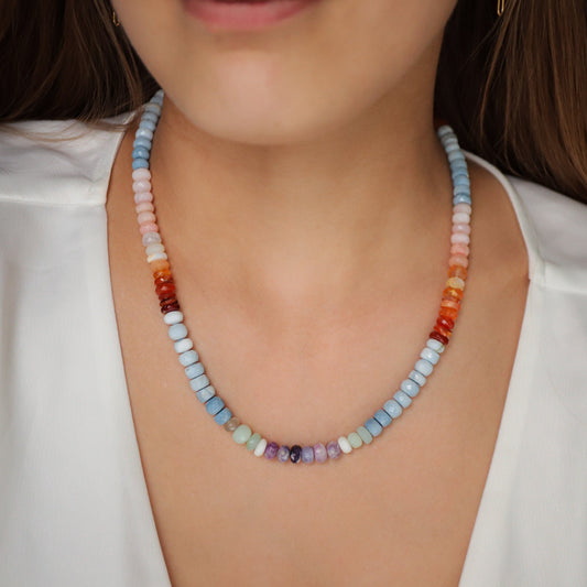 100% genuine multi opal necklace | Multi Opal genuine necklace | colorful opal necklace | genuine opal beaded jewelry | rainbow necklace
