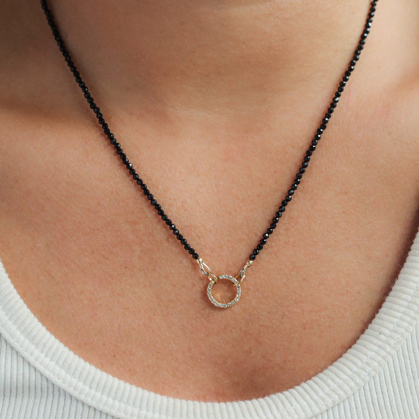 Black Spinel Necklace | Beaded black spinel choker | Dainty black beaded gemstone necklace | Crescent moon necklace | beaded gemstone 0119