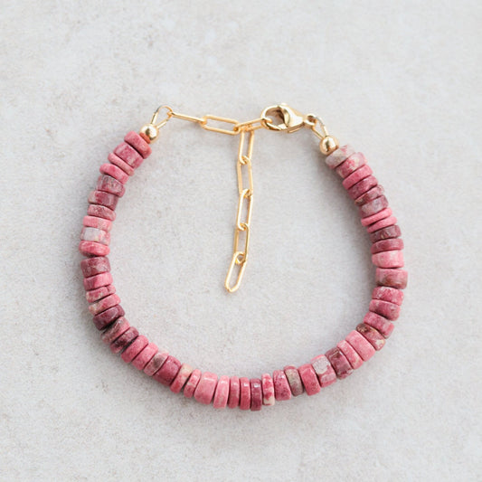 Rare Thulite | unique natural thulite, vibrant thulite bracelet | Pink THULITE Bracelet | Thulite for love, gratitude, healing W