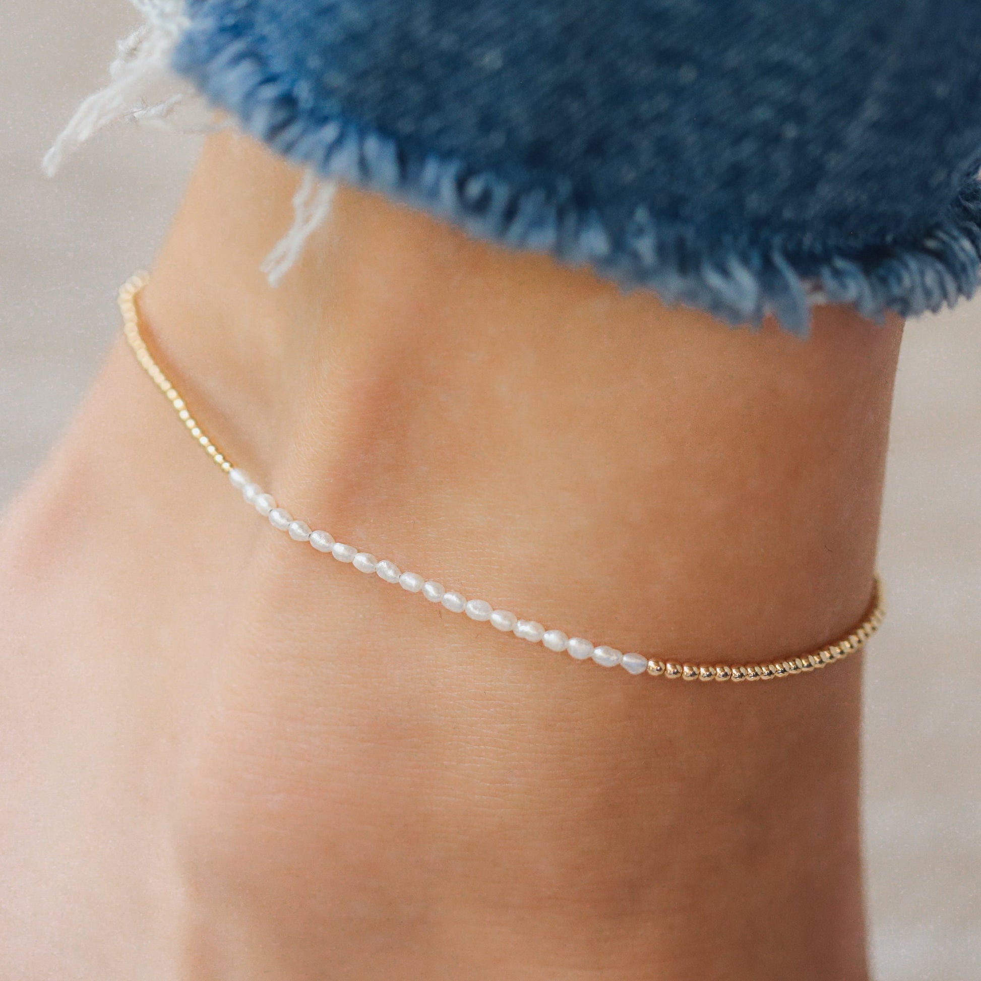 Fresh Water Pearl Anklet | Beaded anklet bracelet gold filled | women's beaded ankle bracelet | peal jewelry | pearl anklet #0425