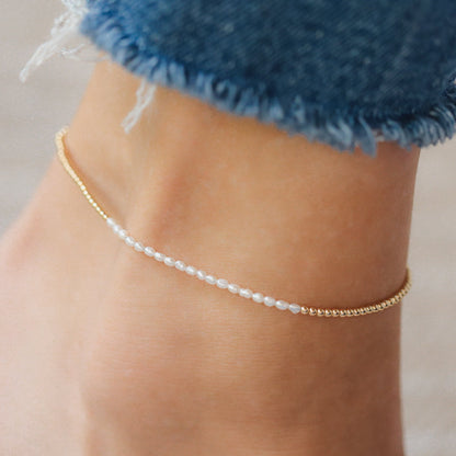 Fresh Water Pearl Anklet | Beaded anklet bracelet gold filled | women's beaded ankle bracelet | peal jewelry | pearl anklet #0425