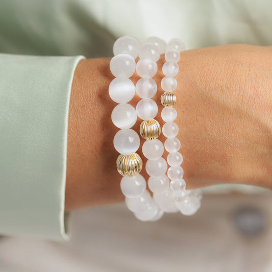Selenite Bracelet, 6mm Genuine Selenite, Crown Chakra Bracelet, Reiki Yoga Mala Bracelet, Divine Light Purity Bringer, Psychic #0332