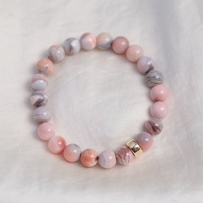 Grey and Pink Botswana Agate Bracelet Handmade 8mm Banded Pink Agate Beaded Gemstone Bracelet Stack Bracelet | Healing bracelet