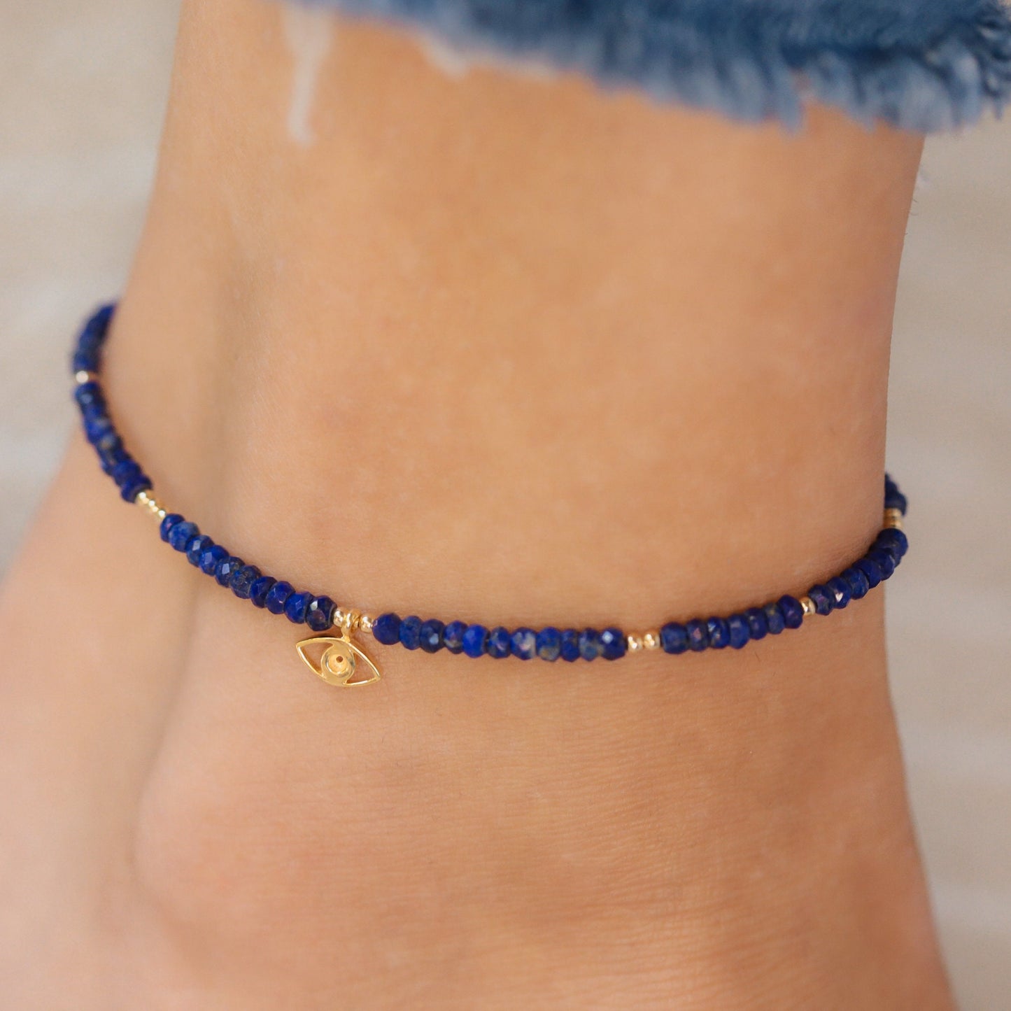 Lapis Lazuli anklet | Beaded lapis ankle bracelet | women's gemstone anklet | delicate lapis lazuli anklet | gold filled anklet W