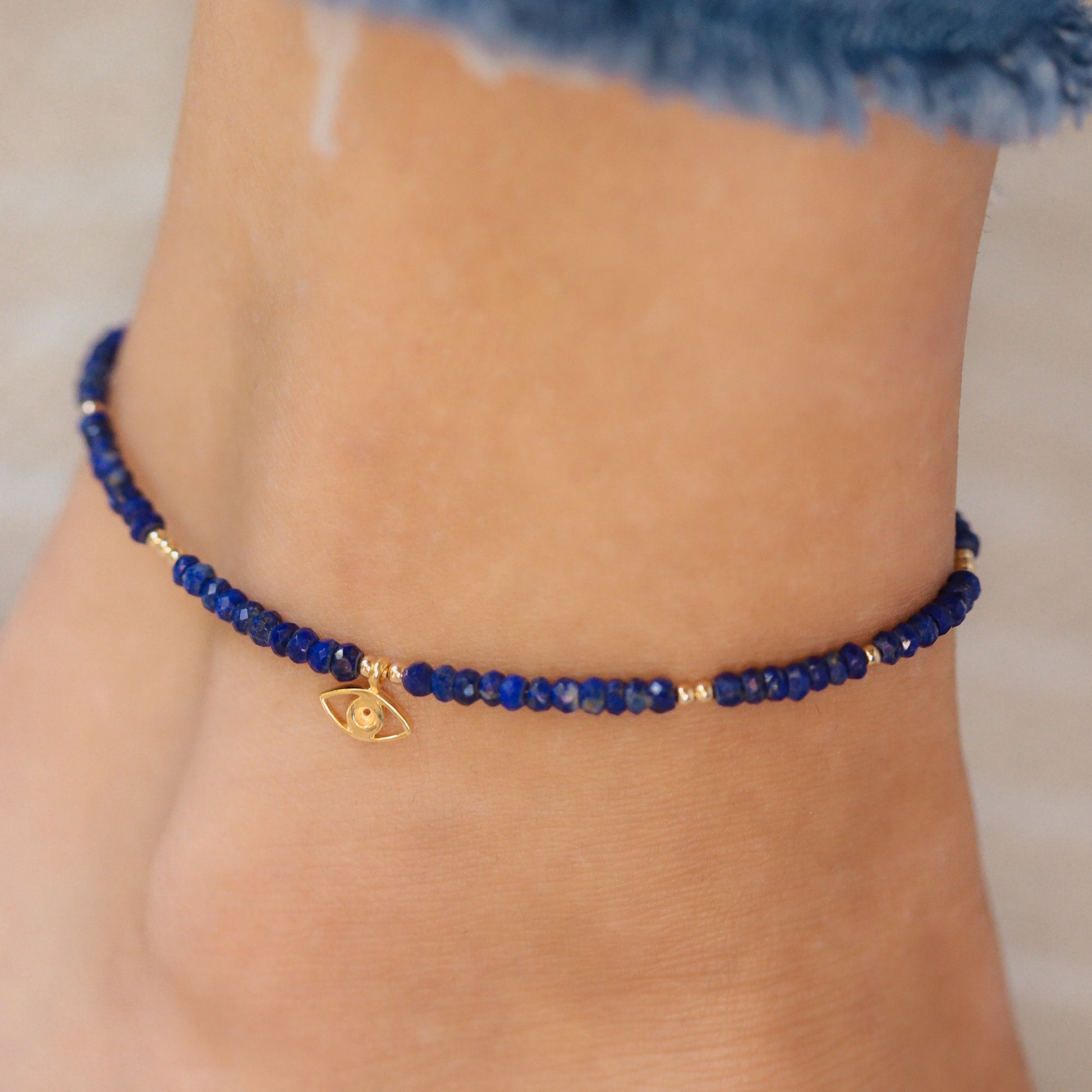Lapis Lazuli anklet | Beaded lapis ankle bracelet | women's gemstone anklet | delicate lapis lazuli anklet | gold filled anklet W