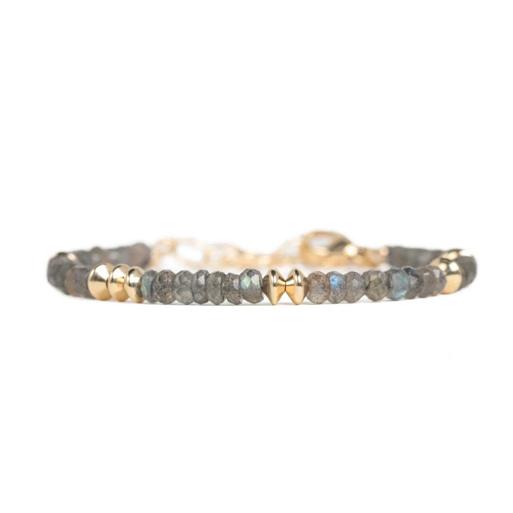 Labradorite Bracelet 4.5mm Faceted Rondelle, Adjustable 6-8", Genuine Labradorite Jewelry, Gold Filled Clasp, Handmade in Canada