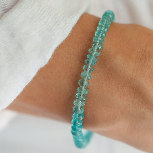 AAAA+ Apatite Bracelet, beaded apatite bracelet | Stunning faceted blue apatite bracelet, high quality apatite jewelry, women's apatite