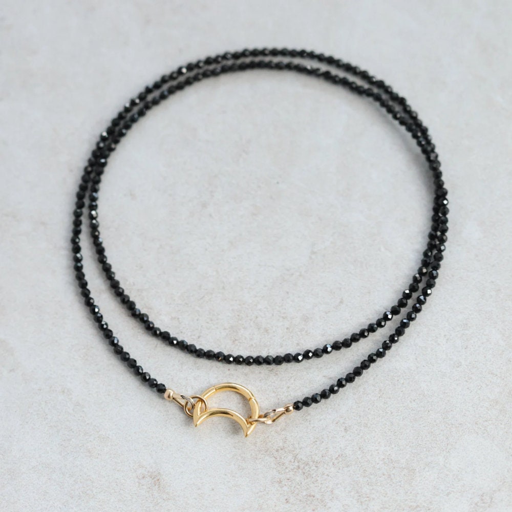 Black Spinel Necklace | Beaded black spinel choker | Dainty black beaded gemstone necklace | Crescent moon necklace | beaded gemstone 0119