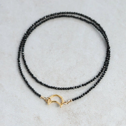 Black Spinel Necklace | Beaded black spinel choker | Dainty black beaded gemstone necklace | Crescent moon necklace | beaded gemstone 0119