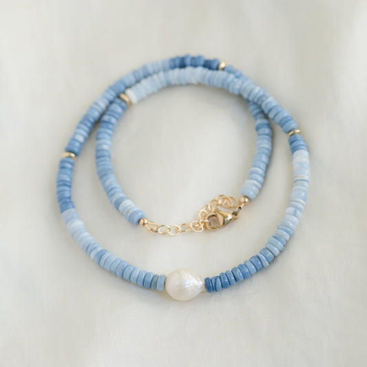 Blue opal necklace | Blue Beaded opal Necklace | peruvian blue opal necklace | Statement opal | heishi opal necklace | opal necklace beaded