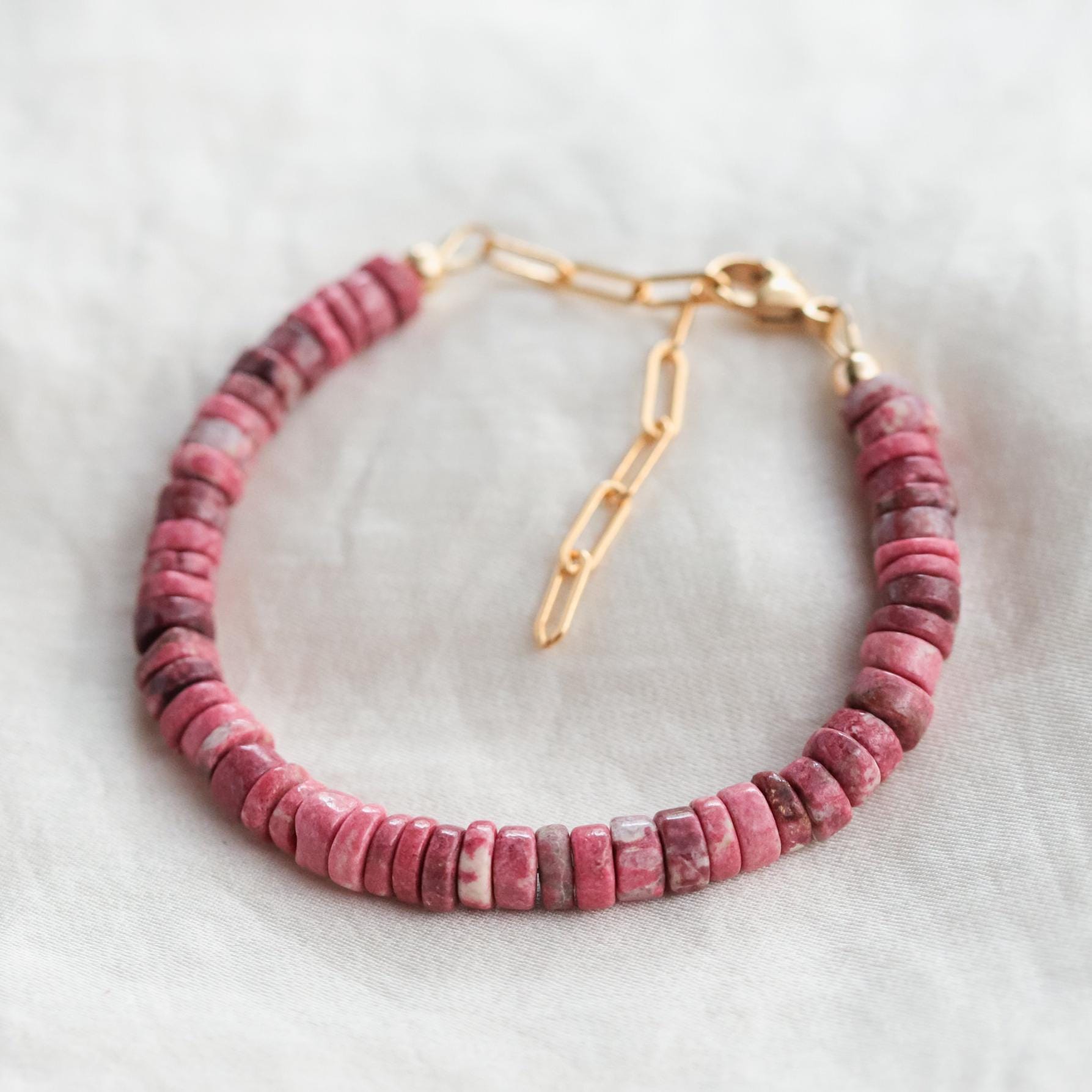 Rare Thulite | unique natural thulite, vibrant thulite bracelet | Pink THULITE Bracelet | Thulite for love, gratitude, healing W