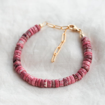 Rare Thulite | unique natural thulite, vibrant thulite bracelet | Pink THULITE Bracelet | Thulite for love, gratitude, healing W