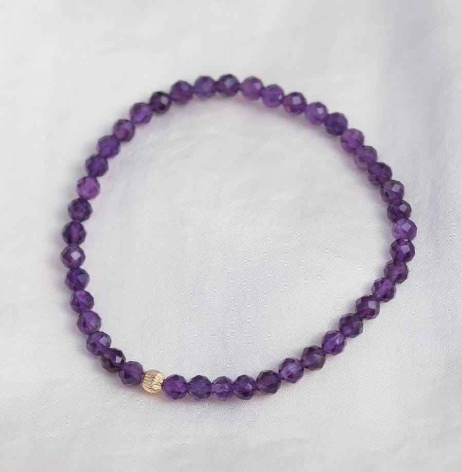 14K GOLD Amethyst Bracelet 4mm, dainty amethyst beaded bracelet , 14K gold filled amethyst bracelet gold, February birthstone,amethyst