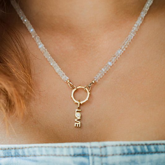 Gold vermeil love pendant with genuine white topaz - HIGH QUALITY [3 microns]