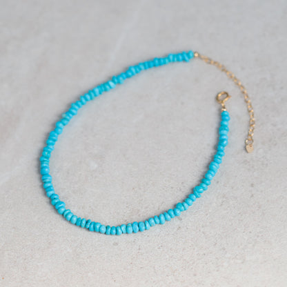 Sleeping beauty turquoise Anklet | Beaded turquoise anklet | women's gemstone ankle bracelet | turquoise ankle bracelet | turquoise anklet