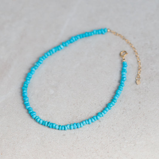 Sleeping beauty turquoise Anklet | Beaded turquoise anklet | women's gemstone ankle bracelet | turquoise ankle bracelet | turquoise anklet