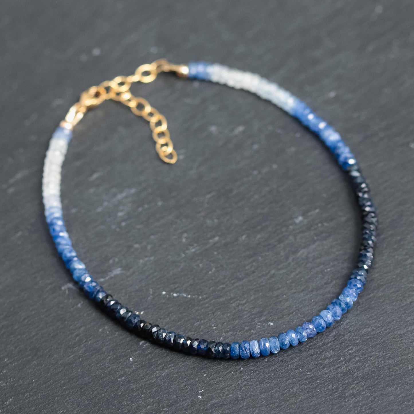 14K GOLD blue sapphire anklet, Beaded sapphire anklet [EABP1588], women's blue sapphire beaded ankle bracelet | gemstone anklet | anklet s