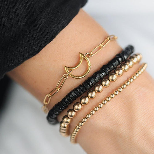Delicate Black Gemstone | Black Spinel Bracelet, 14K Gold Filled spinel, Black spinel Skinny Stacking Bracelet, dainty black spinel bracelet