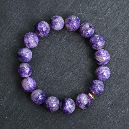 AAAA+ Grade Charoite 12mm | 12mm Charoite Genuine Bracelet | Charoite stretch bracelet | Charoite AAAA+ 12mm | large Charoite bracelet