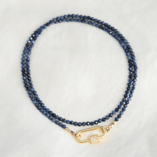Blue Sapphire carabiner necklace Necklace | Women's Gemstone Choker Necklace | Faceted Blue Sapphire | September birthstone