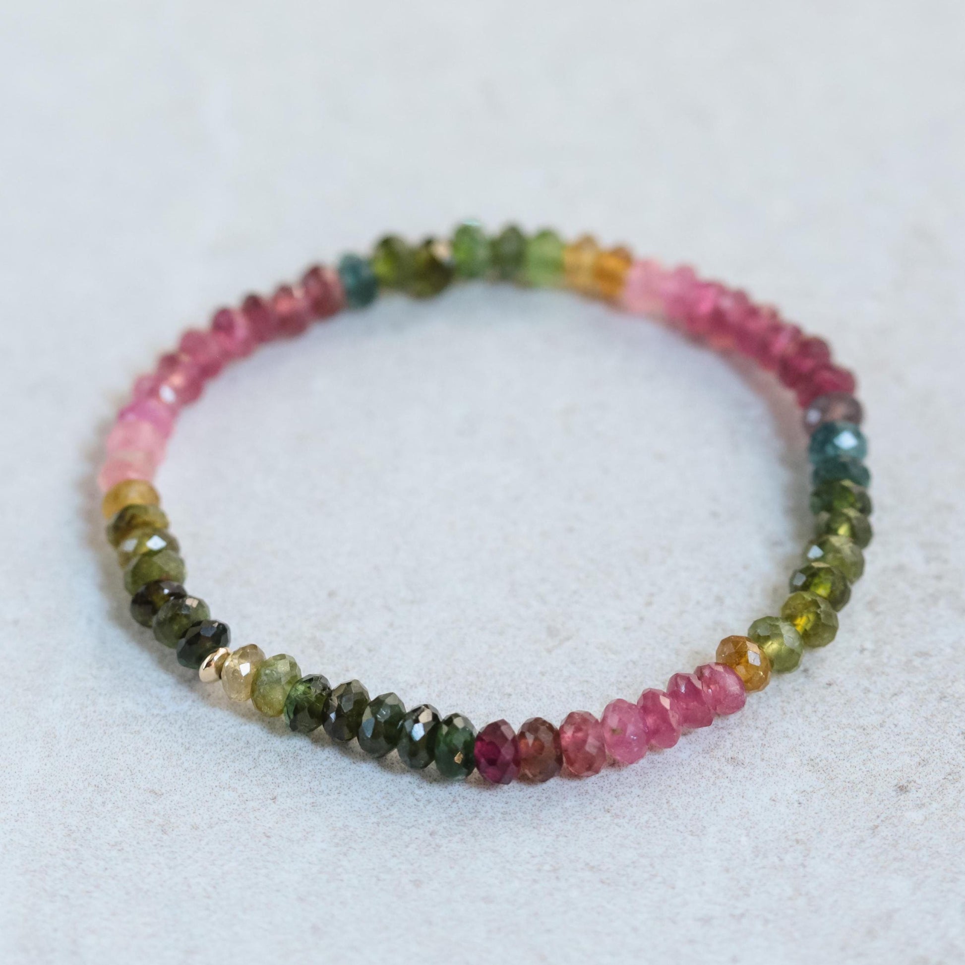 14K GOLD Mixed Tourmaline Tiny Gemstone Bracelet | Faceted mixed tourmaline 4mm | tourmaline charm bracelet | Mixed tourmaline | tourmaline