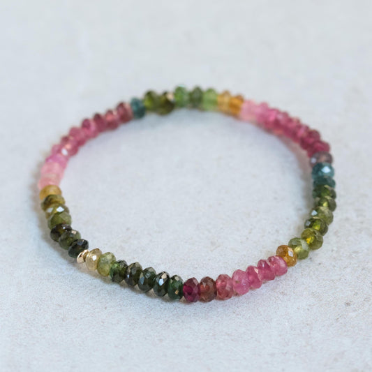 14K GOLD Mixed Tourmaline Tiny Gemstone Bracelet | Faceted mixed tourmaline 4mm | tourmaline charm bracelet | Mixed tourmaline | tourmaline