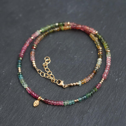 AAAA+ Mixed Tourmaline Beaded Necklace | Watermelon tourmaline necklace | Multi color tourmaline jewelry | Tourmaline necklace