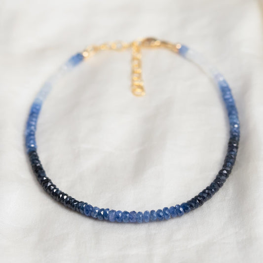 14K GOLD blue sapphire anklet, Beaded sapphire anklet [EABP1588], women's blue sapphire beaded ankle bracelet | gemstone anklet | anklet s