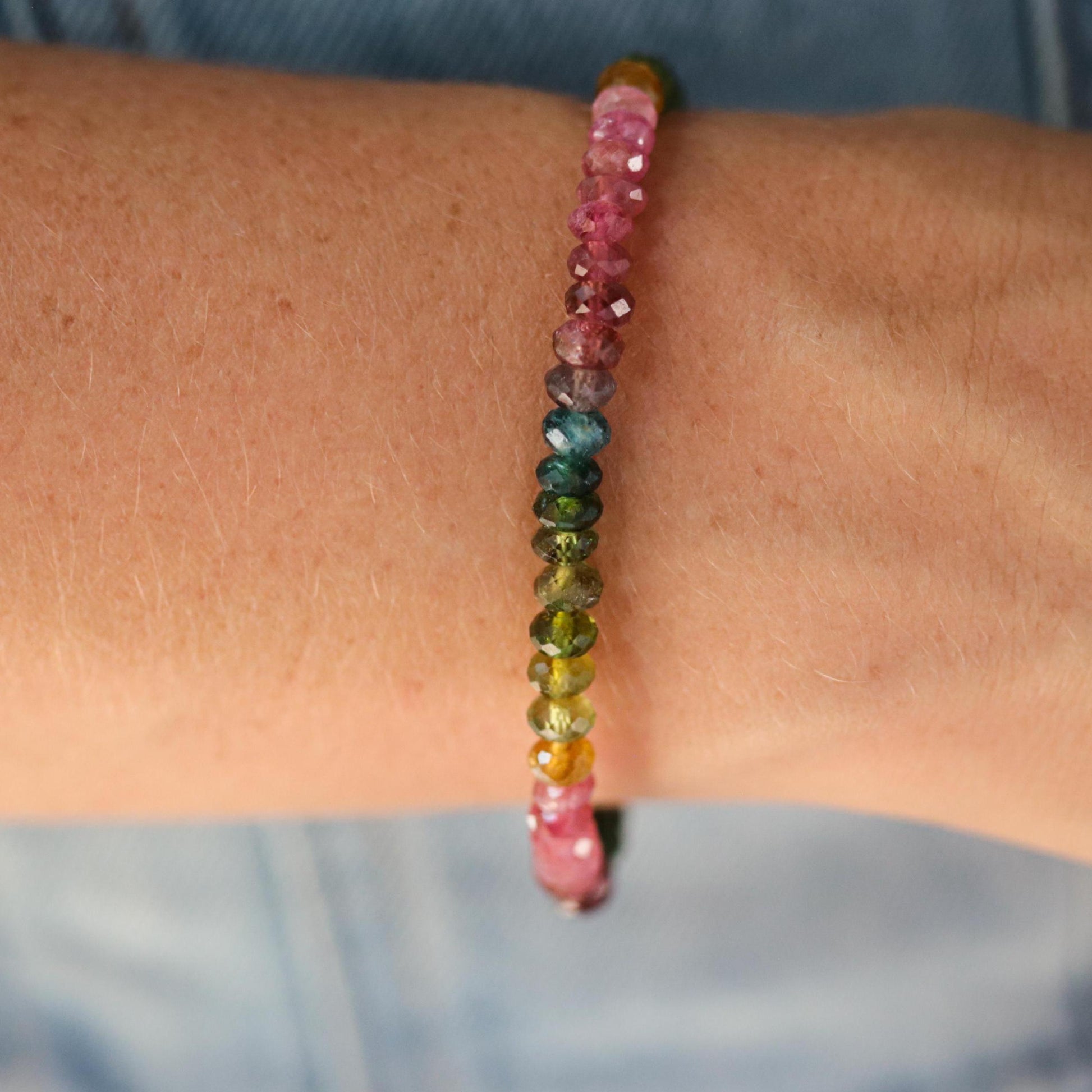 14K GOLD Mixed Tourmaline Tiny Gemstone Bracelet | Faceted mixed tourmaline 4mm | tourmaline charm bracelet | Mixed tourmaline | tourmaline