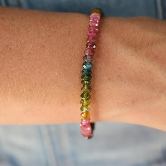 14K GOLD Mixed Tourmaline Tiny Gemstone Bracelet | Faceted mixed tourmaline 4mm | tourmaline charm bracelet | Mixed tourmaline | tourmaline