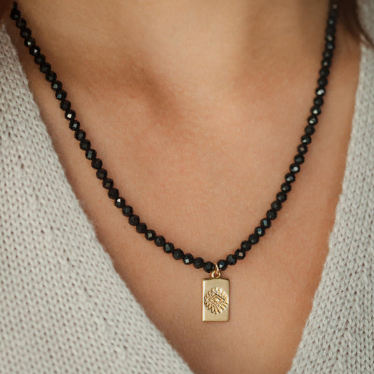 Evil Eye Black Tourmaline necklace | Black Tourmaline gold jewelry | Healing Black Tourmaline jewelry | genuine Black Tourmaline